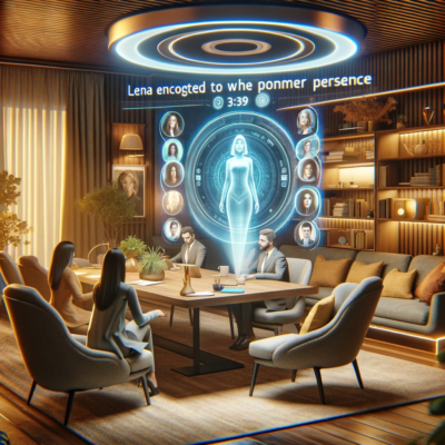 Ein futuristischer Besprechungsraum, in dem einige Teilnehmenden als digitales Hologram integriert werden.